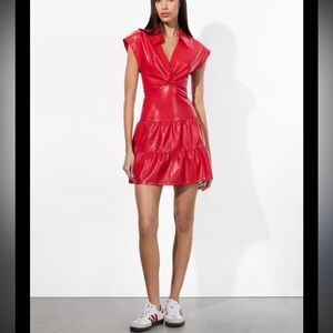 Alice + Olivia Mila Vegan Mini Dress in Bright Ruby size 6 euc